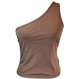 Khy One Shoulder Top Women XL Chocolate Brown Mesh Asymmetrical Minimalist